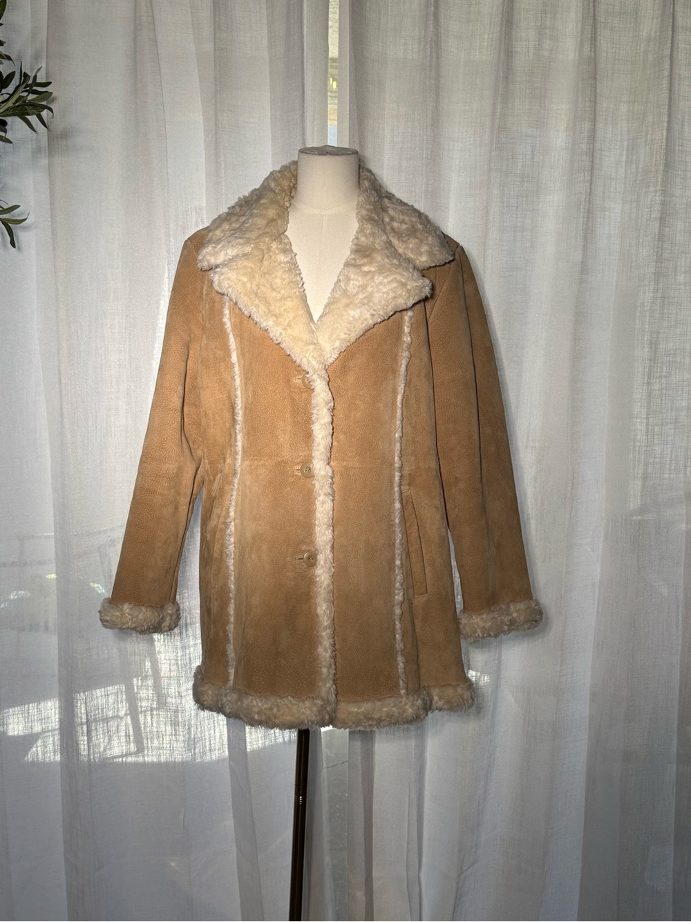 Wilsons Leather Maxima Womens Suede Faux Shearling Coat Jacket Size XL Tan Brown